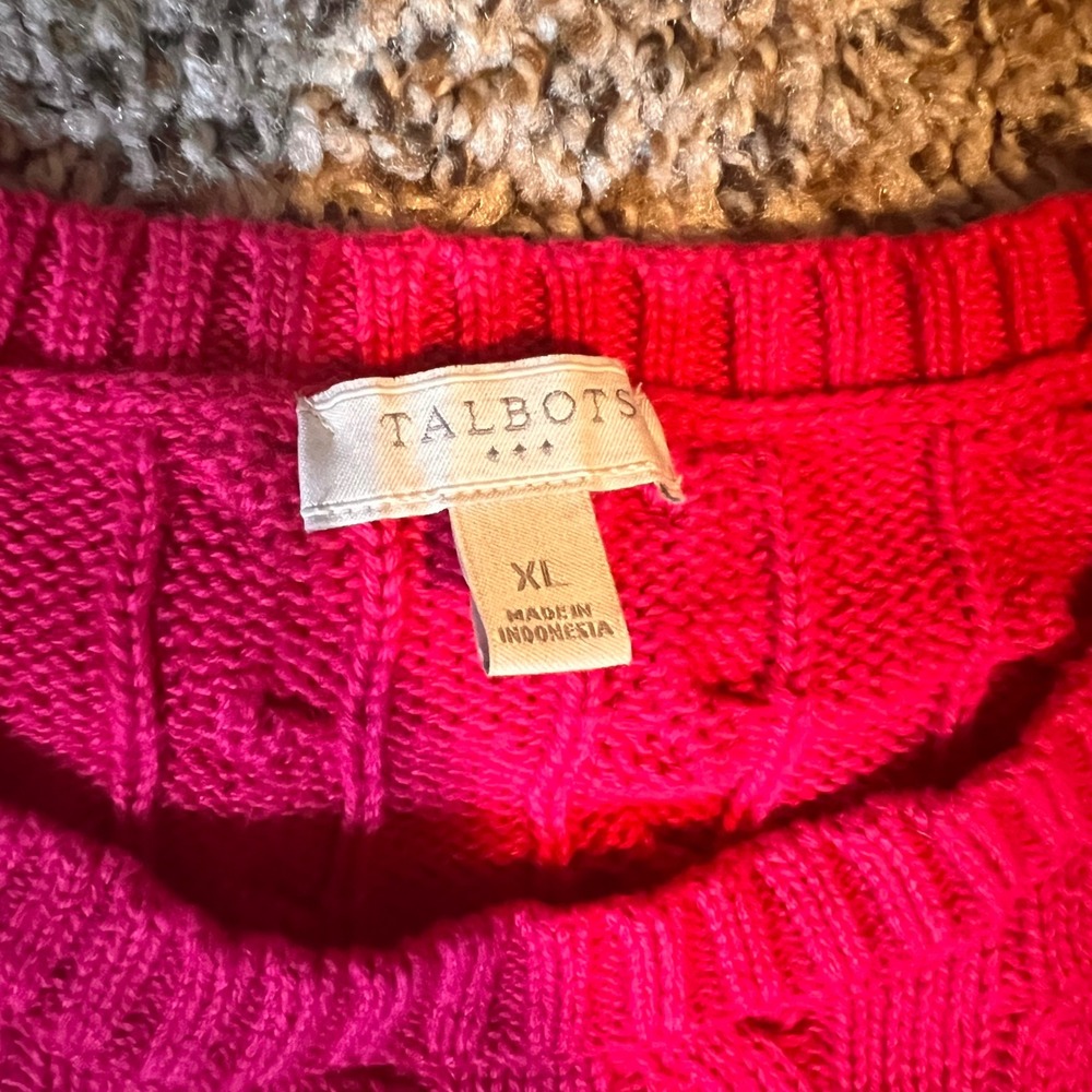 Talbots Women's Cable Knit Crewneck‎ Sweater Extra Large XL Pink Pullover - Picture 2 of 5